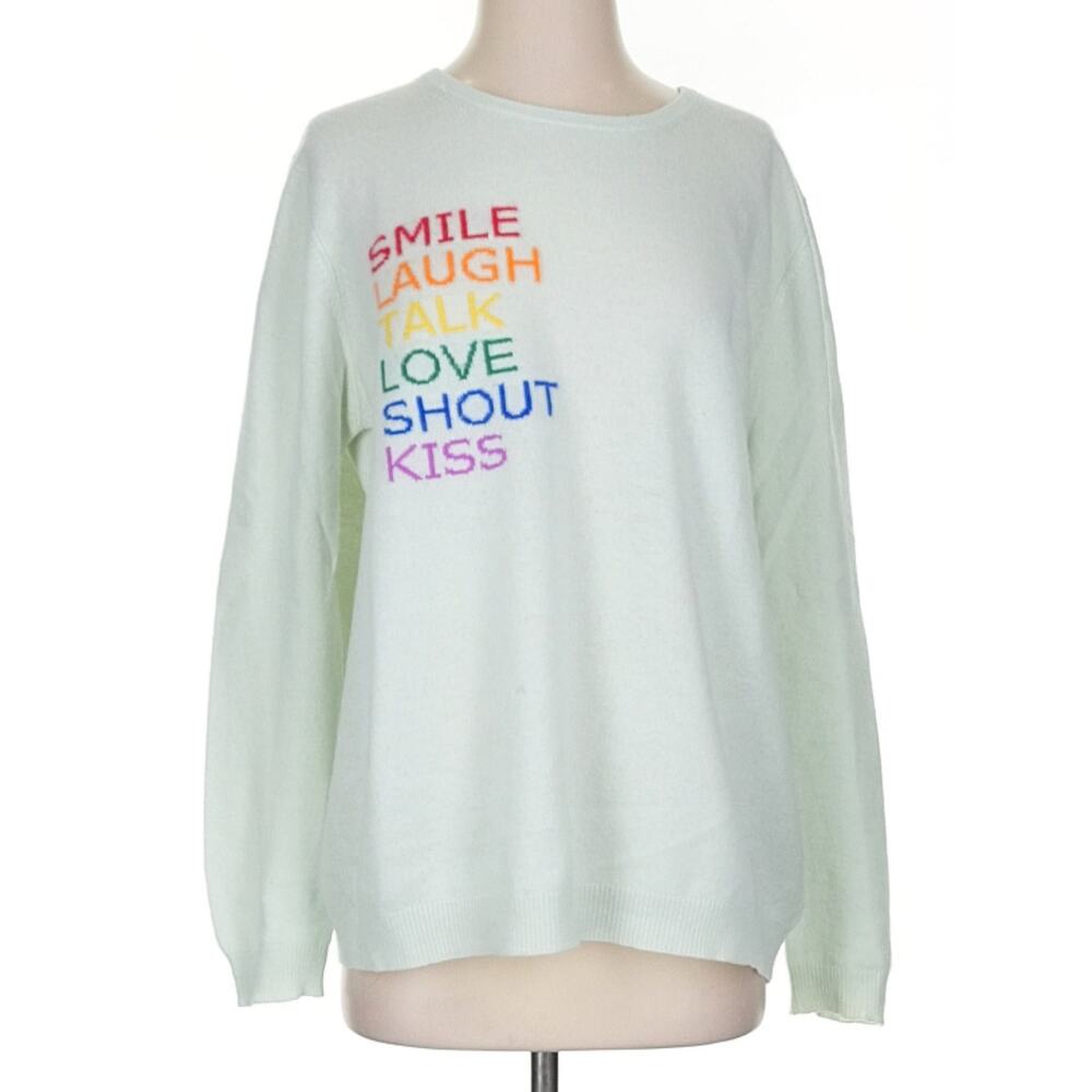 Jumper 1234 Green 100% Cashmere Rainbow Intarsia Smile Love Sweater 4 XL
